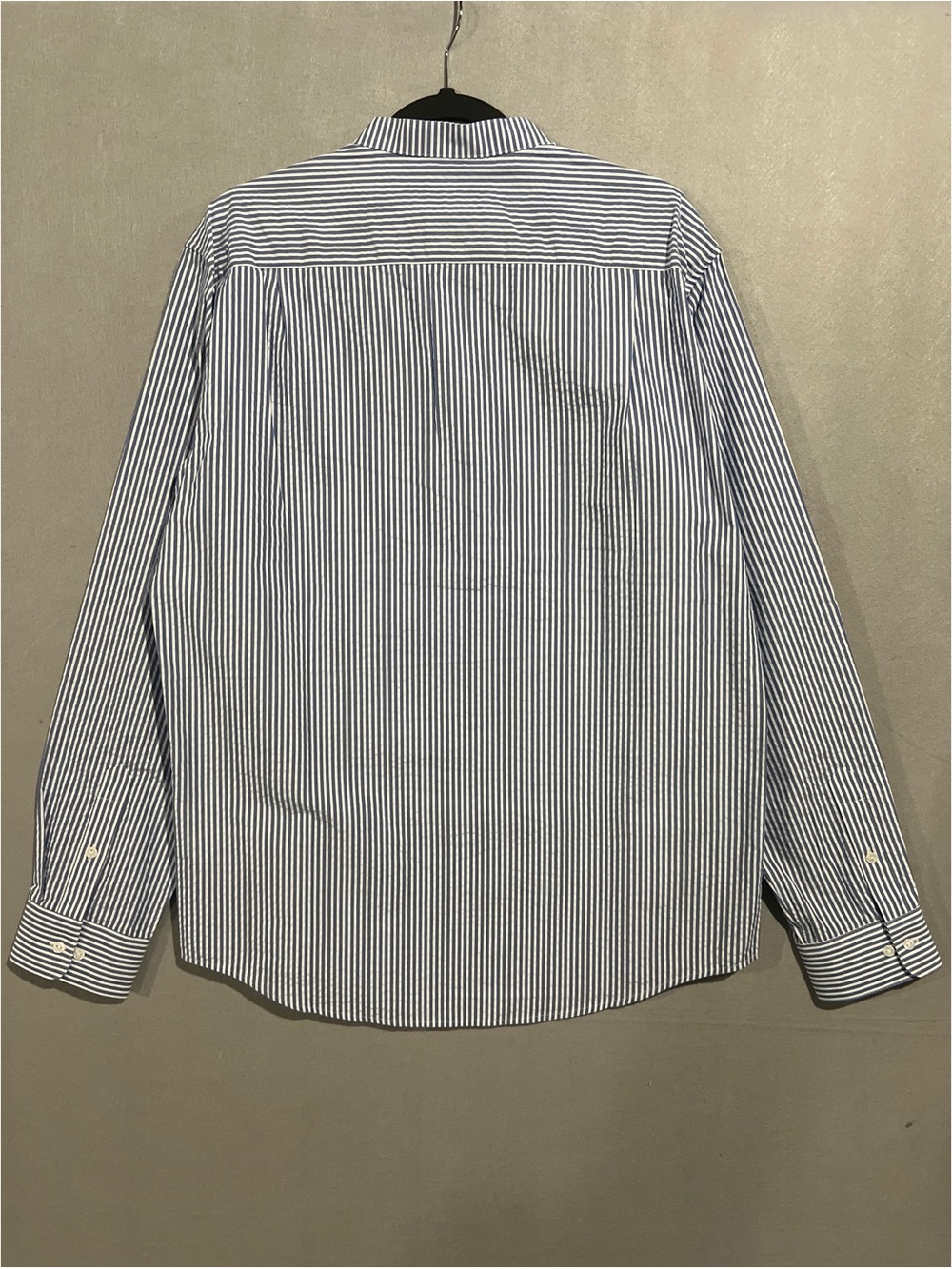 Longchamp Shirt Men’s Large Blue White Vertical Striped Band-Collar Long Sleeve - Picture 3 of 15